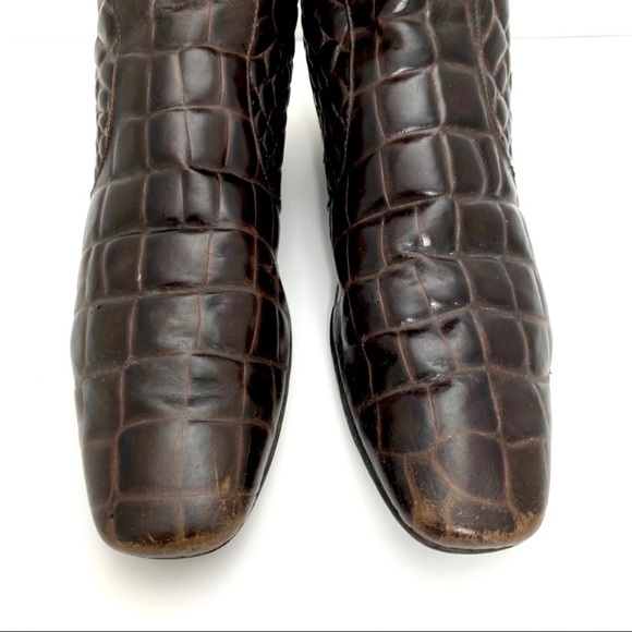 TORY Burch Croco Embossed Leather Knees-high Riding Boot in Brown - Picture 3 of 11